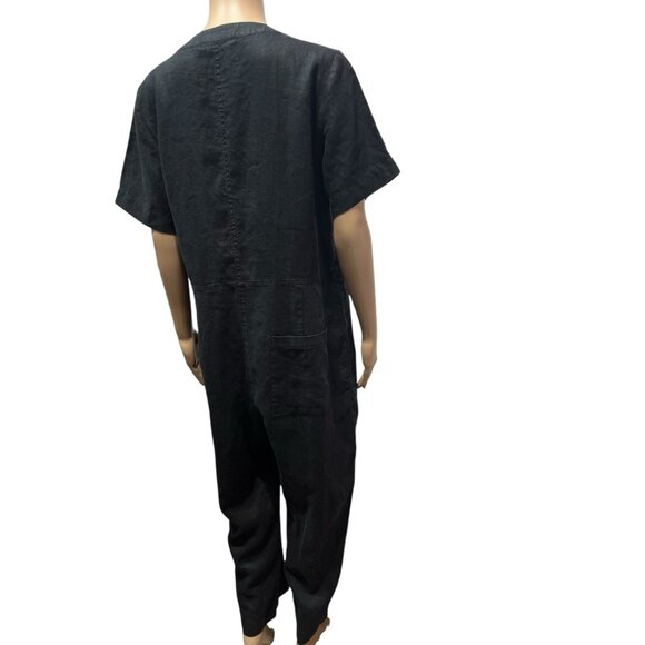 EVERLANE Women 100% Linen Short Sleeve Jumpsuit Size 10 Black - Picture 6 of 16